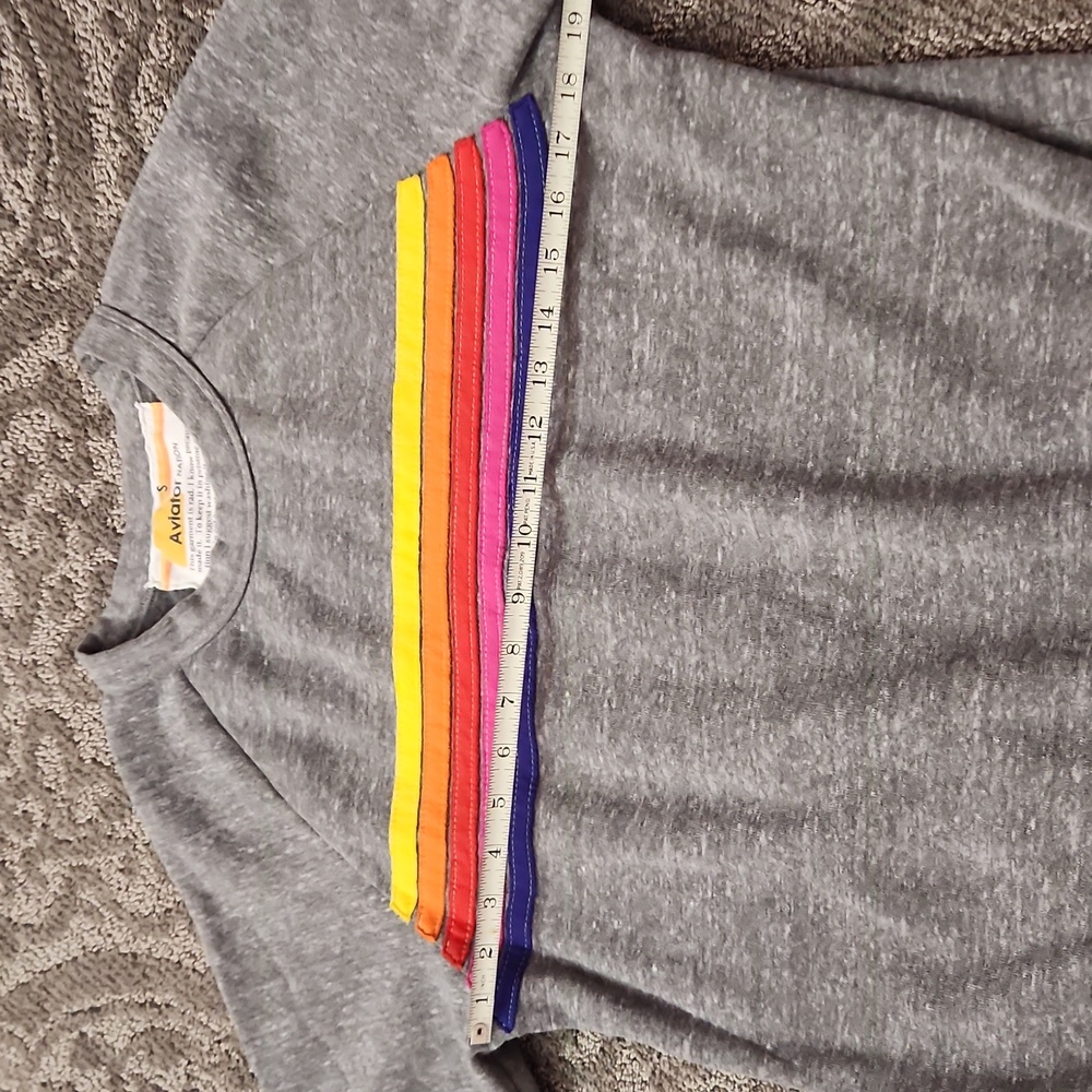Aviator Nation Gray Sweatshirt with Yellow, Orange, Pink & Purple Stripes - Picture 4 of 6